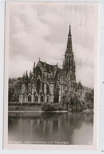 Stuttgart Johanniskirche mit Feuersee gl1955 34.527