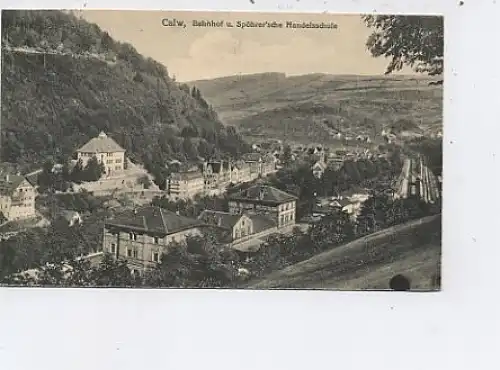 Calw Bahnhof Spöhrer´sche Handelsschule gl1914 43.318