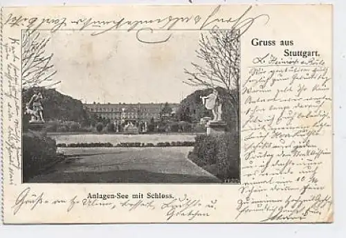 Stuttgart Anlagen-See mit Schloss gl1902 38.048