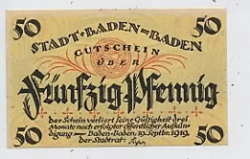 Stadt Baden-Baden Fünfzig Pfennig 1919 34.094