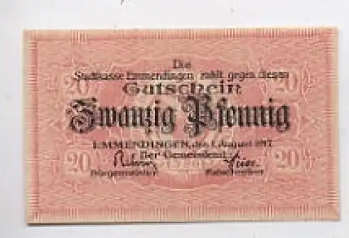 Emmendingen Gutschein Zwanzig Pfennig 1917 34.303