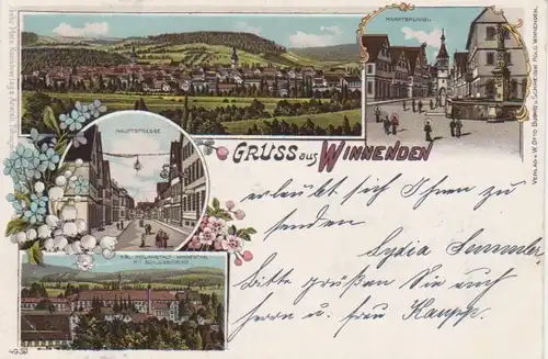 Winnenden Litho Heilanstalt Hauptstraße gl1907 66.844