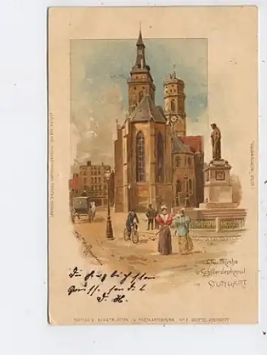 Stuttgart Stadtkirche und Schillerdenkmal gl1898 43.620