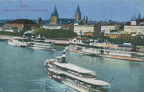 Mainz Rheinansicht Personendampfer feldpgl1917 130.693