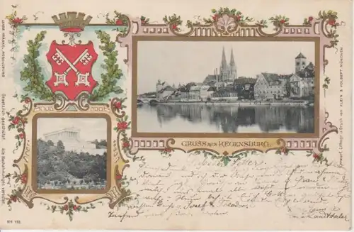 Regensburg Litho Teilansicht Wappen gl1899 74.900