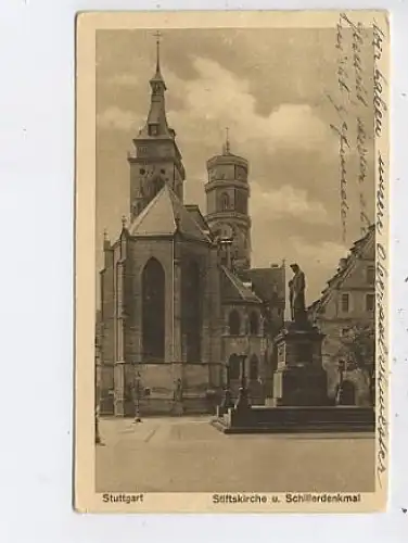 Stuttgart Stiftskirche u. Schillerdenkmal gl1927 43.621