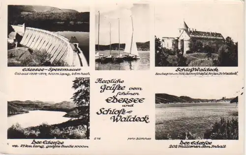 Gruss vom Edersee u.Schloß Waldeck gl1956 65.223