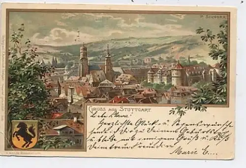 Gruß aus Stuttgart Teilansicht mit Wappen gl1903 38.316