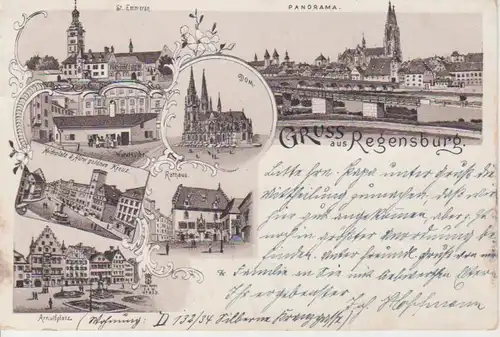 Regensburg Litho Mehrbildkarte gl1899 74.884