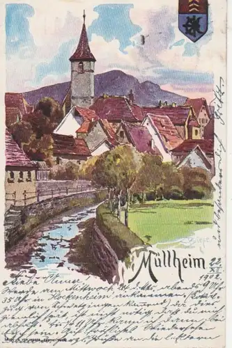 Müllheim i.B. Ansicht mit Kirche BIESE gl1902 65.311