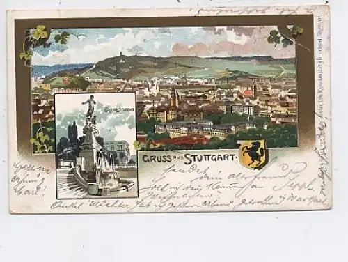 Gruß aus Stuttgart Eugensbrunnen Wappen gl1899 43.618