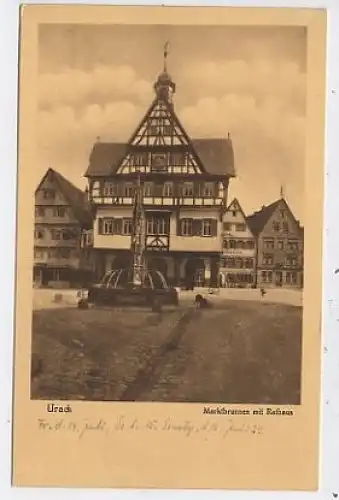 Urach Marktbrunnen mit Rathaus ngl 42.441