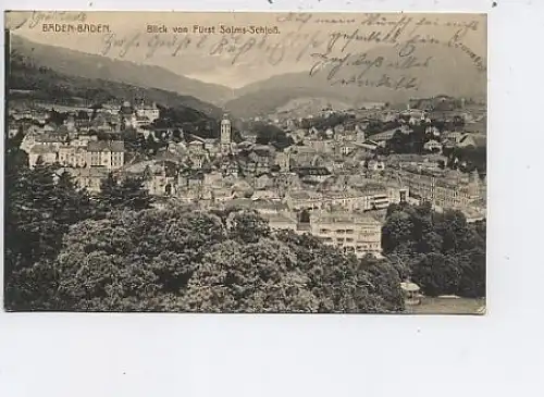 Baden-Baden Blick von Fürst Solms Schloß gl1918 44.260