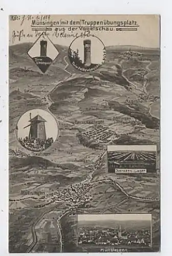 Münsingen Stadt mit Truppenübungsplatz gl1912 42.126