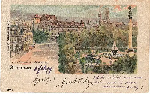 Stuttgart Schloß u.~garten Künstlerkarte gl1899 49.604