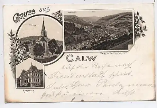 Calw Litho Kirche Georgenäum Totale gl1896 42.405