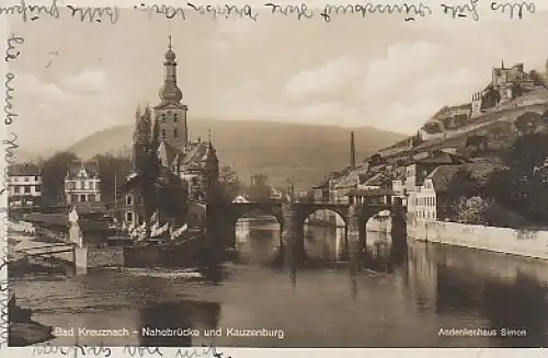 Bad Kreuznach Nahebrücke u.Kauzenburg gl1930 B1.963