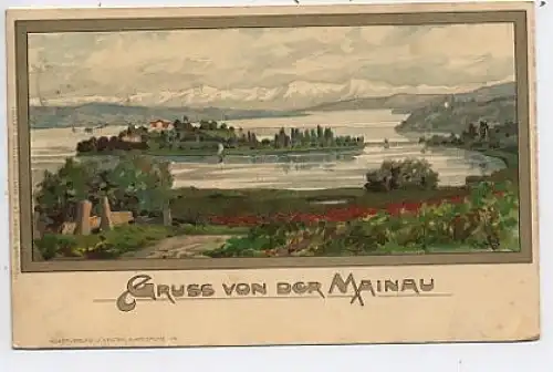 Insel Mainau Gesamtansicht Künstlerkarte gl1907 42.620