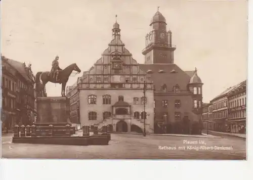 Plauen Rathaus mit König Albert-Denkmal gl1928 79.985
