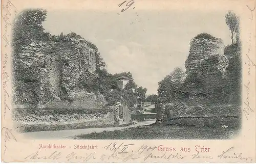 Gruss aus Trier Amphitheater Reliefkarte gl1900 49.570