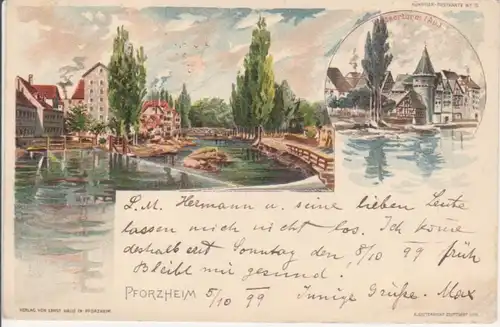 Pforzheim Lindenplatz Wasserturm gl1899 76.661