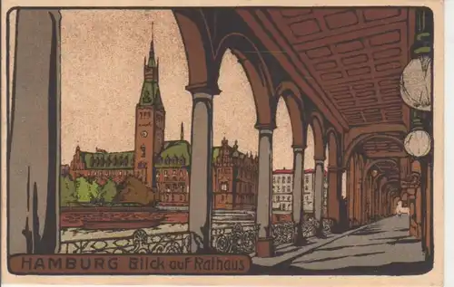 Hamburg Blick auf Rathaus Steindruck gl1925 78.144