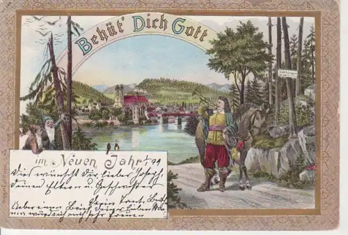 Säckingen Litho Gesamtansicht Trompeter gl1899 81.490