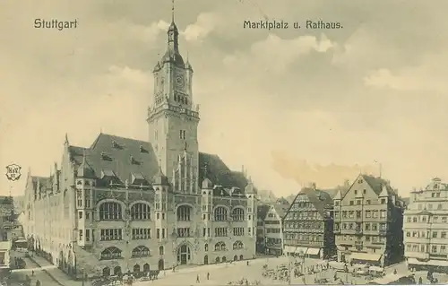 Stuttgart Marktplatz und Rathaus gl1908 101.357