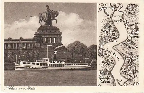 Dampfer Roland vor Koblenz mit Karte feldpgl1939 49.836