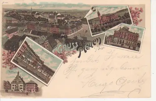 Plauen Litho Rathaus Post Panorama gl1898 81.014