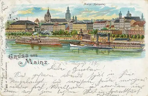 Gruß aus Mainz Rheinansicht Litho gl1899 101.127