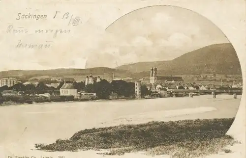 Säckingen Rheinbrücke mit Stadtpanorama gl1900 102.296