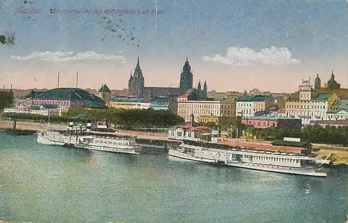 Mainz Rheinansicht m. Stadthalle und Dom gl1913 101.120