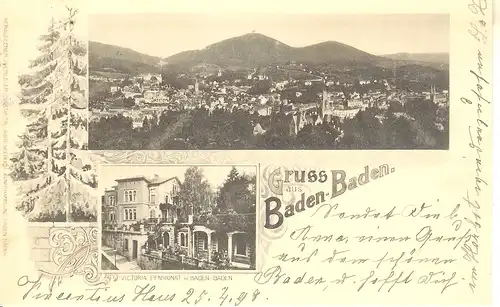 Baden-Baden Litho Victoria-Pensionat gl1898 a3242
