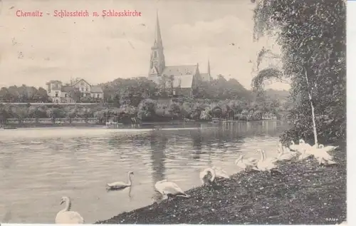 Chemnitz Schloßteich mit Schloßkirche gl1914 84.693