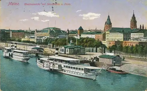 Mainz Rheinansicht mit Stadthalle u. Dom gl1914 101.101