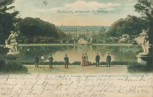 Stuttgart Anlagensee mit Schloß glca1900 101.353