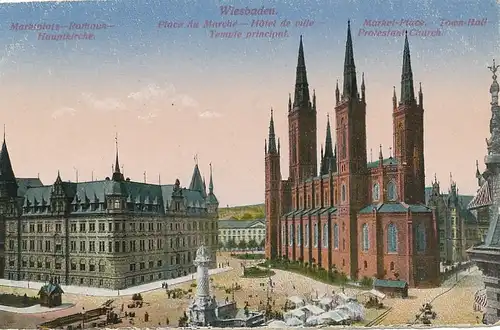 Wiesbaden Marktplatz Rathaus Hauptkirche ngl 101.084