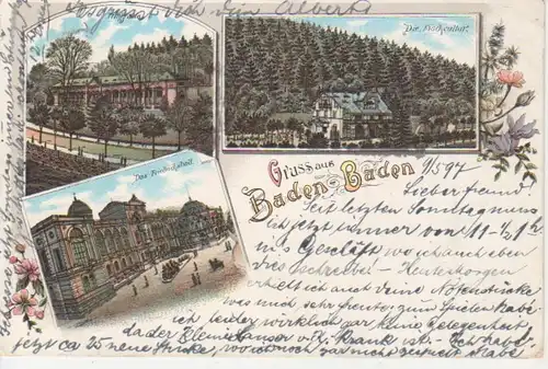 Baden-Baden Litho Trinkhalle Fischcultur gl1897 83.057