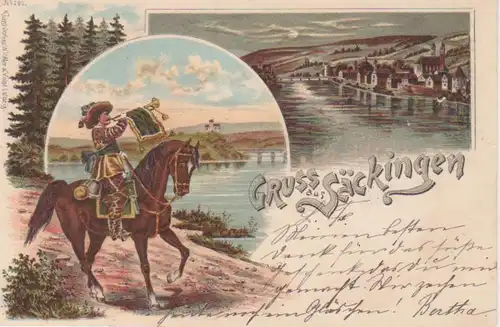 Säckingen Litho Gesamtansicht Trompeter gl1898 81.489