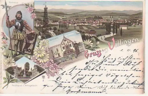 Villingen Litho Rathaus Post Panorama gl1896 81.218