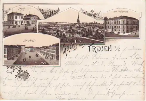 Treuen Litho Bahnhof Hotel Dt. Haus Markt gl1896 79.914