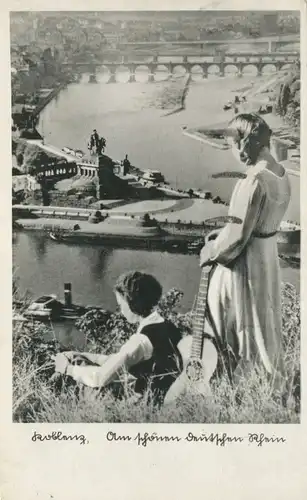 Koblenz Panorama und Mädchen gl1935 102.864