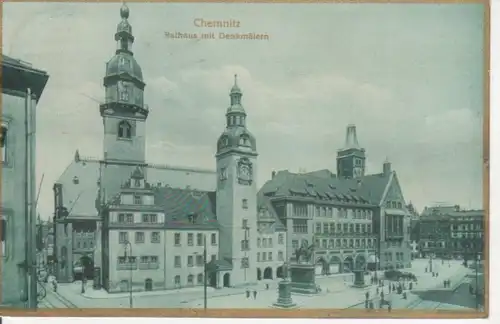 Chemnitz Rathaus mit Denkmälern gl1926 84.686