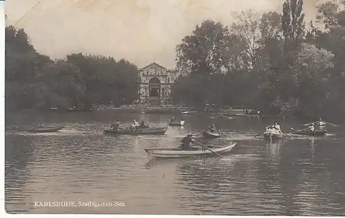 Karlsruhe Ruderboote auf Stadtgarten-See gl1927 C1276