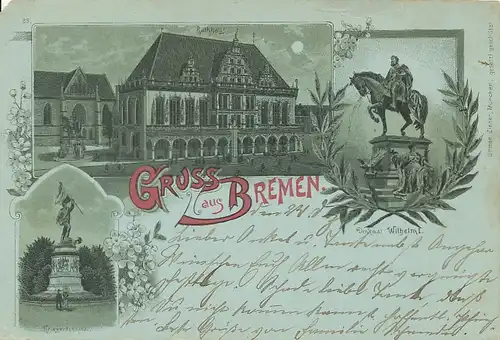 Bremen Litho Rathaus Denkmal gl1901 116.126