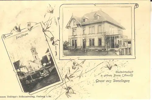 Denzlingen Litho Gasthaus z. grünen Baum gl1906 a2894