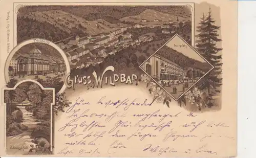 Wildbad Litho Trinkhalle Kurplatz Totale gl1898 83.017