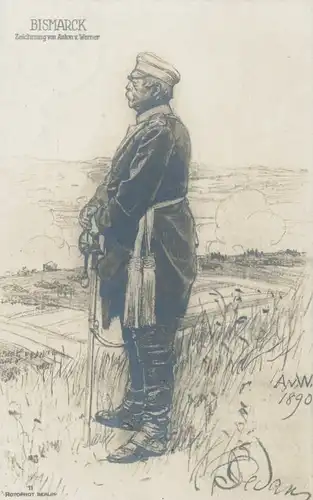 Bismarck Zeichnung Anton v. Werner feldpgl1915 105.114