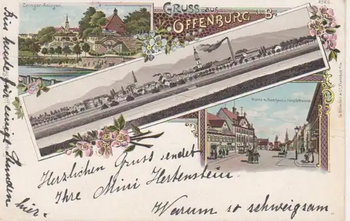 Offenburg Litho Hauptstr. Panorama glca.1900 83.096